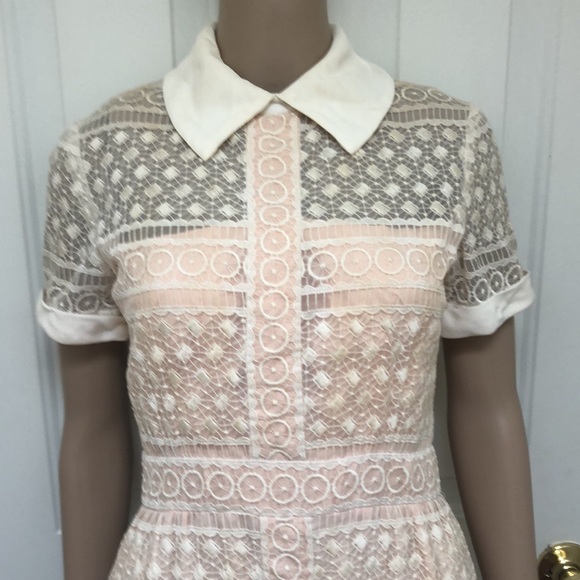 Vintage 1940’s Pink Midi Sheath Wiggle Dress Collared Embroidered Lace Overlay - Picture 2 of 14